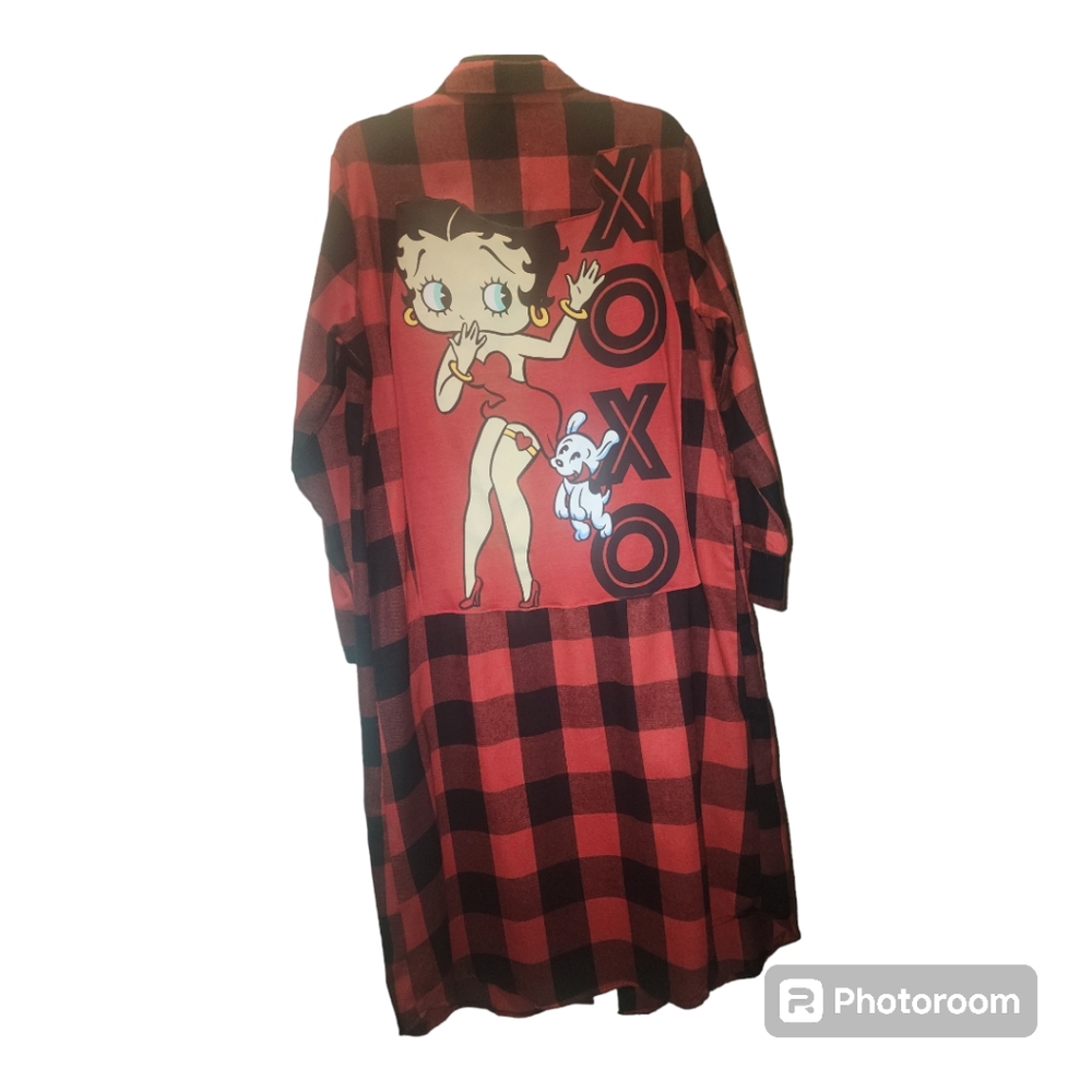 Large Betty Boop Custom Upcycle Long Flannel